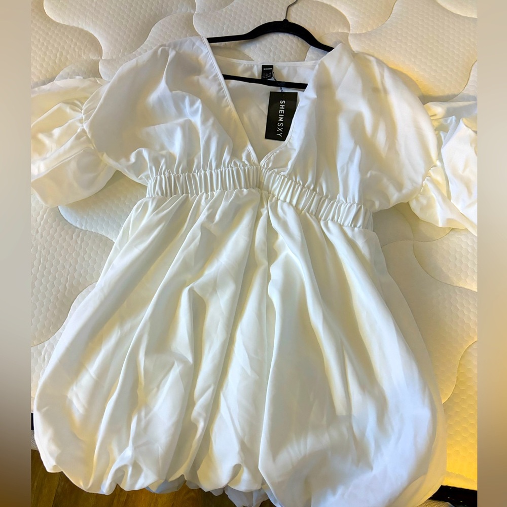 Deep V Neck Puff Sleeve Dress